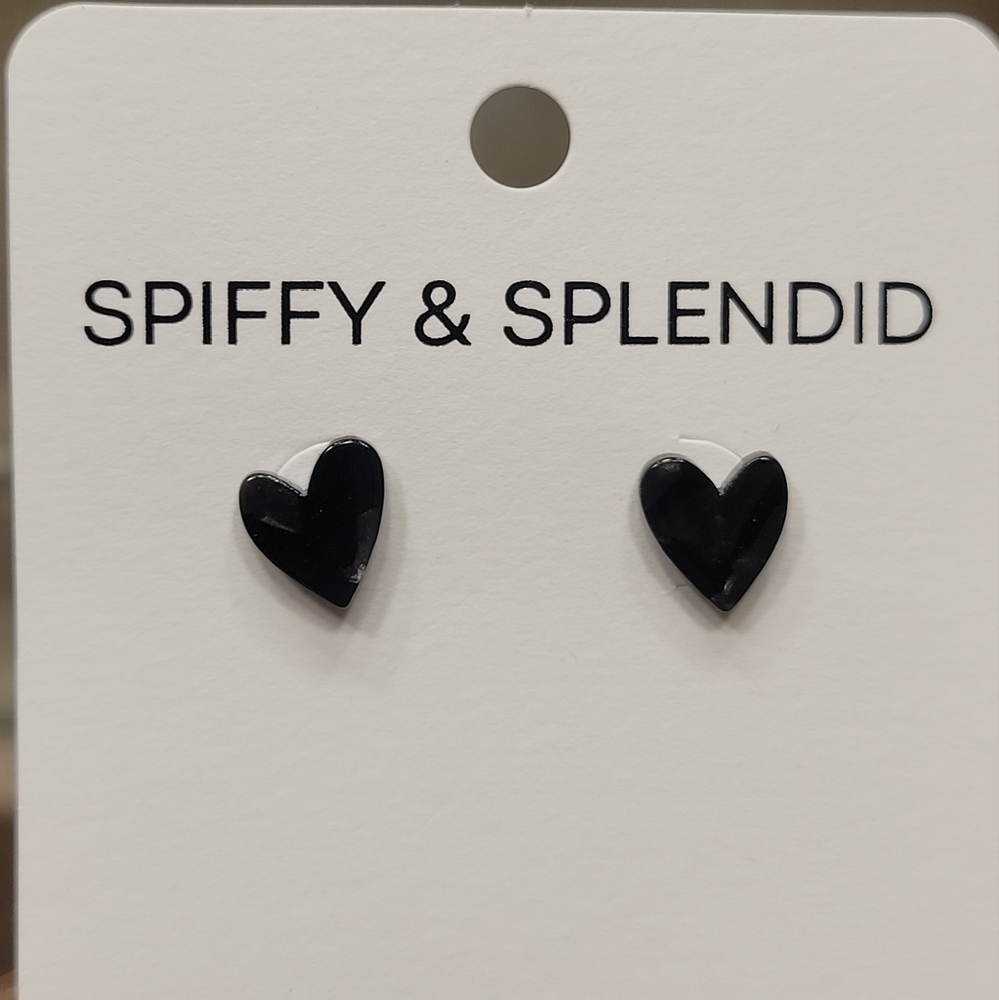 Spiffy and splendid Hand Drawn Heart Studs - Black